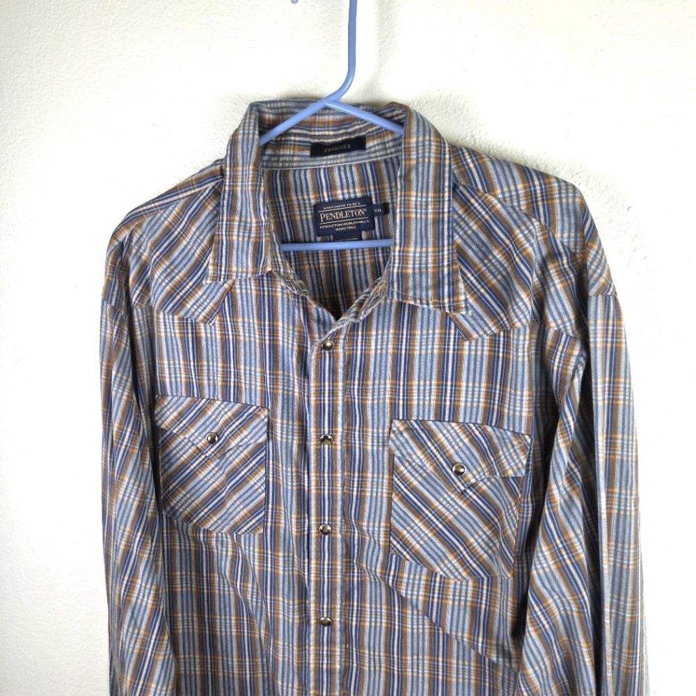 Men's Pendleton Brown Blue Snap Button Casual Pla… - image 4